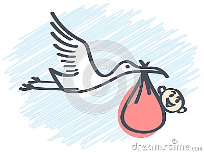 Stork brings baby Vector Illustration