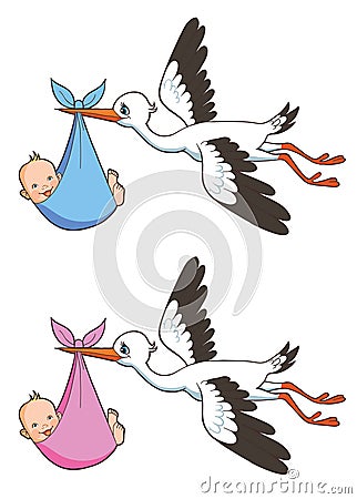 Stork brings baby Vector Illustration