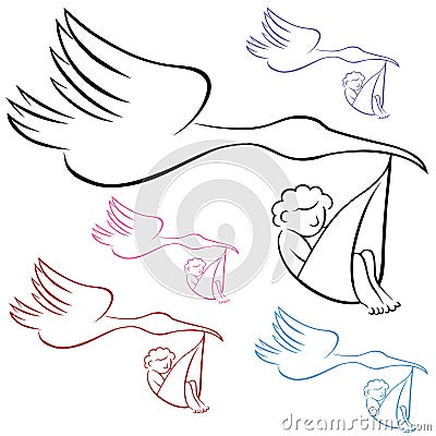 Stork Carrying Baby Vector Illustration