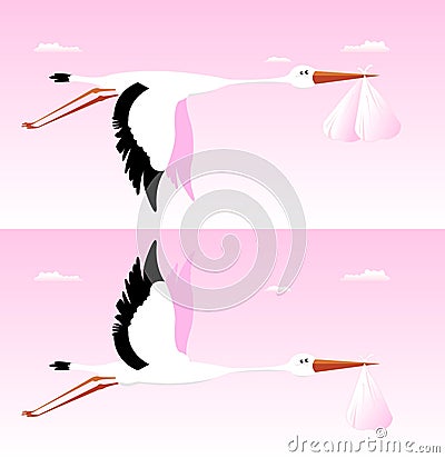 Stork Delivering Babies Stock Photo