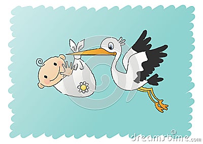 Stork Delivering a Baby Vector Illustration