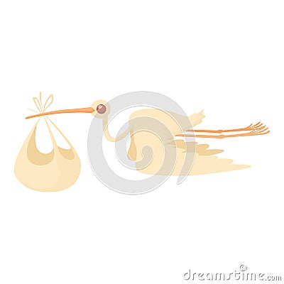 Stork delivering a newborn baby icon cartoon style Vector Illustration