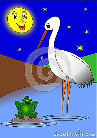 Stork and frog Vector Illustration