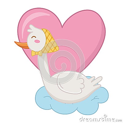 Stork with heart Vector Illustration