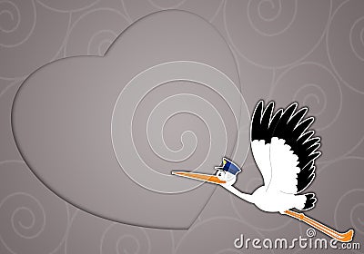 Stork with heart to celebrate birth Cartoon Illustration