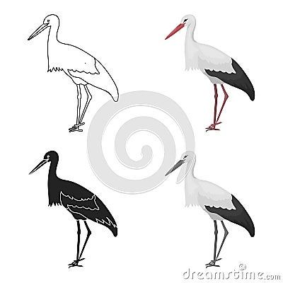 Stork icon in cartoon style isolated on white background. Bird symbol stock vector illustration. Vector Illustration