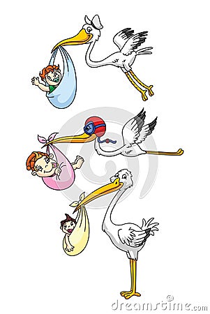 Stork with new born baby Vector Illustration