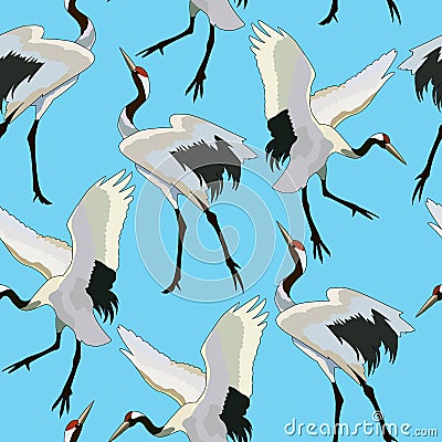 1399 stork, Seamless pattern with storks, ornament for fabric and wallpaper, scrapbooking paper, background for different designs Vector Illustration