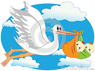 Stork and twins Vector Illustration