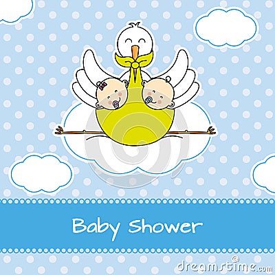 Stork with twins. Vector Illustration