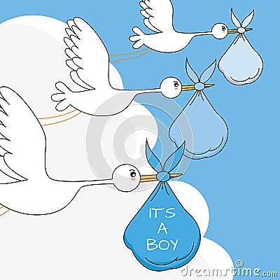 Storks with baby boy Vector Illustration