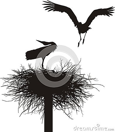 Storks in the nest Vector Illustration