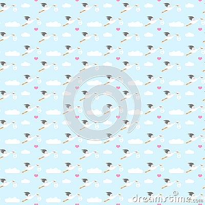 Storks Seamless Pattern, Illustration Stock Photo
