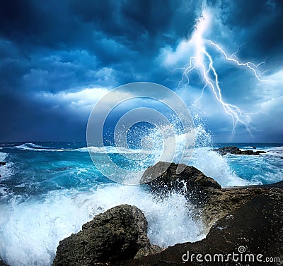 Storm beginning with lightning Stock Photo