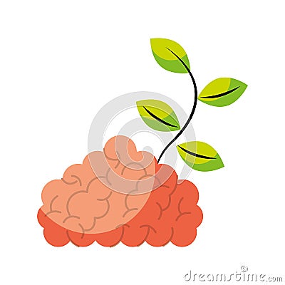 Storm brain with leafs plant isolated icon Vector Illustration