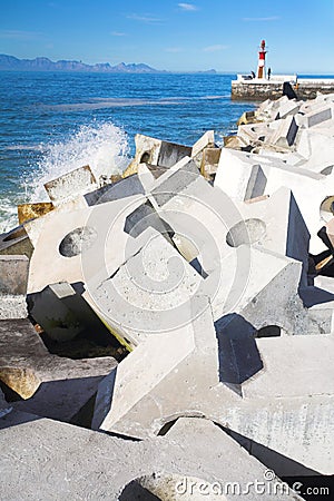 Storm break harbour wall Stock Photo