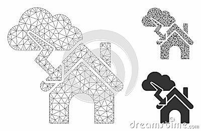 Storm Building Vector Mesh Network Model and Triangle Mosaic Icon Vector Illustration