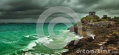 Before the storm on the Caribbean coast in the ancient Mayan city of Tulum, Mexico Stock Photo