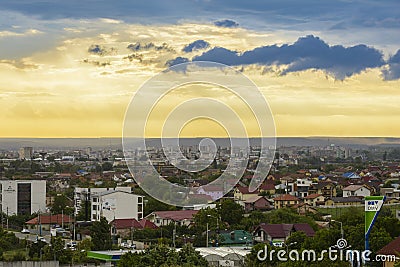 Storm clouds at sunset, above Craiova city Editorial Stock Photo