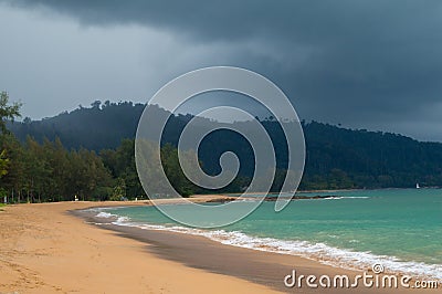 Storm clouds gathering over the jungle and beach of Khao Lak Stock Photo