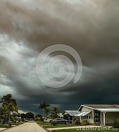 Storm clouds hanging over a mobile home community in Florida Editorial Stock Photo