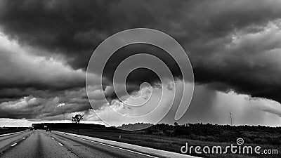 Thunderstorm clouds and rain showers in black and white Stock Photo