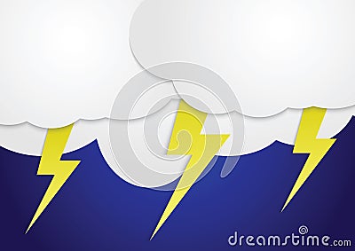 Storm clouds with yellow lightning bolts Vector Illustration