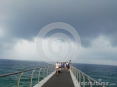 Storm is coming over Pont del petroli, Badalona Editorial Stock Photo