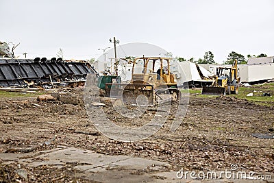 Storm damaged portable classrooms Stock Photo