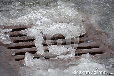 Storm Drain Snowmelt Stock Photo