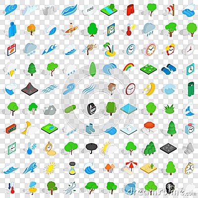 100 storm icons set, isometric 3d style Vector Illustration
