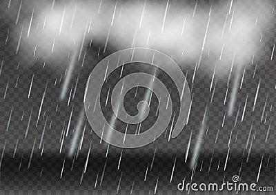 Storm and Lightning with rain and white cloud isolated on transparent background Stock Photo