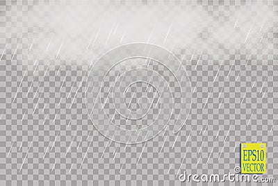 Storm and Lightning with rain and white cloud isolated on transparent background. Vector Vector Illustration