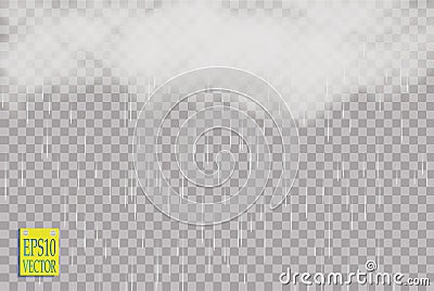 Storm and Lightning with rain and white cloud isolated on transparent background. Vector Vector Illustration