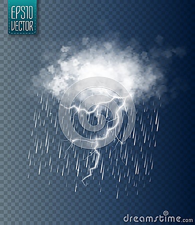 Storm and Lightning with rain Vector Illustration