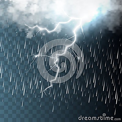 Storm and Lightning with rain Vector Illustration