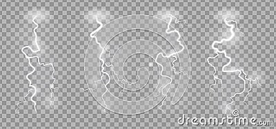 Storm lightnings. Blitz realistic electric sky lightning on transparent background with power strike effects vector Vector Illustration