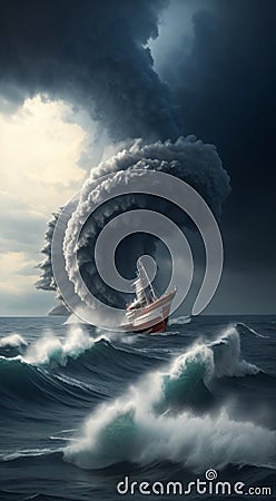 storm over the ocean, power wind over the sea, tornado scenne on the sea Stock Photo