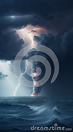 storm over the ocean, power wind over the sea, tornado scenne on the sea Stock Photo