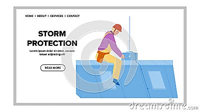 Storm Protection System Installing Engineer Vector Vector Illustration