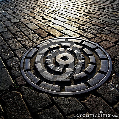 A storm sewer cover Stock Photo