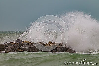 Storm surf pounds Gulf of Mexico shoreline Stock Photo
