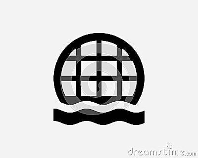 Storm Water Drain Outfall Drainage Tunnel Sewage Pipe Round Manhole Grate Black and White Icon Sign Symbol Vector Artwork Clipart Vector Illustration