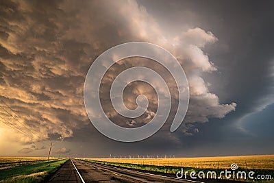 Stormclouds Crossing the Road in the Texas Panhandle Stock Photo