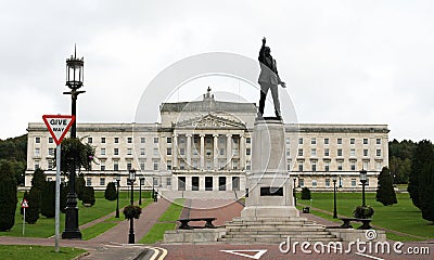 Stormont Building seat of Government Northern Ireland with Lord Carson's statue Stock Photo