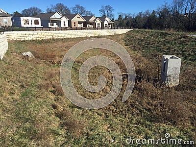 Stormwater Detention Pond Basin Stock Photo