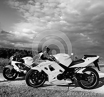 Stormy cloud cloudy weather Engine vintage black and white motorcycle motorbike cams Editorial Stock Photo