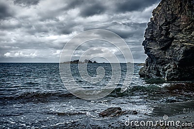 Stormy Cornish cliff and beach Stock Photo