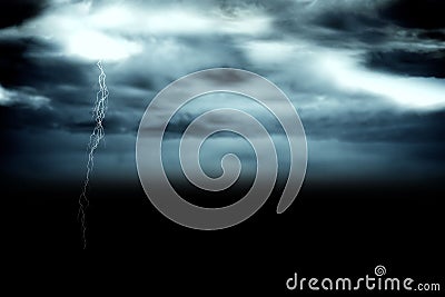 Stormy dark sky with lightning bolt Stock Photo