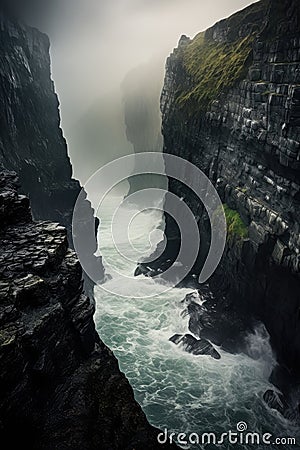 stormy fjords. tides and waves. troubled running river. Cape Enniberg Stock Photo